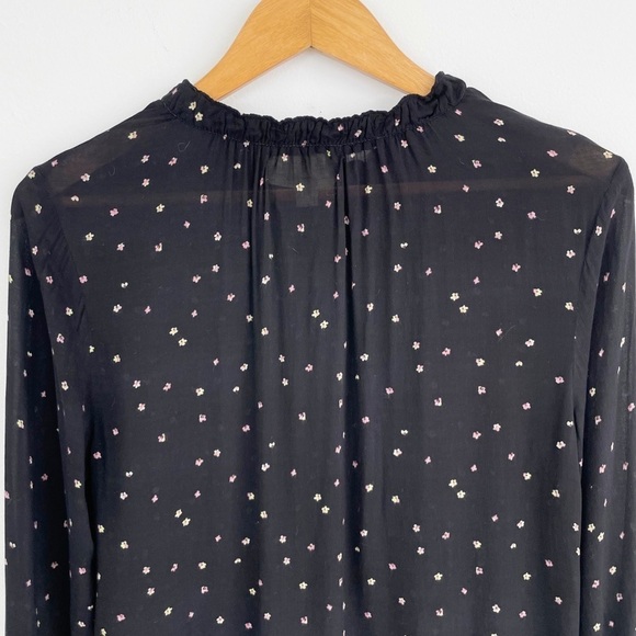 Anthropologie Cloth & Stone Black Floral Ruffle Neck Tie Front Long Sleeves Top - Picture 11 of 12